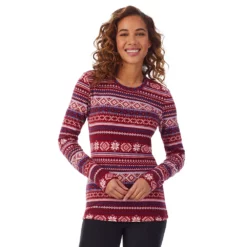 Women's Cuddl Duds® Fleecewear with Stretch Long Sleeve Crewneck Top -Hot Sale Adult Shop 5670493 Rhubabrb Multi Fair