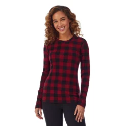 Women's Cuddl Duds® Fleecewear with Stretch Long Sleeve Crewneck Top -Hot Sale Adult Shop 5670493 Rhubarb Buffalo