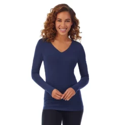 Women's Cuddl Duds® Softwear with Stretch Long Sleeve V-Neck Top -Hot Sale Adult Shop 5671463 Dress Blues