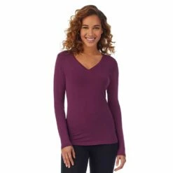 Women's Cuddl Duds® Softwear with Stretch Long Sleeve V-Neck Top -Hot Sale Adult Shop 5671463 Grape