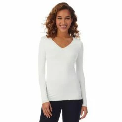 Women's Cuddl Duds® Softwear with Stretch Long Sleeve V-Neck Top -Hot Sale Adult Shop 5671463 Ivory