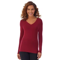 Women's Cuddl Duds® Softwear with Stretch Long Sleeve V-Neck Top -Hot Sale Adult Shop 5671463 Rhubarb