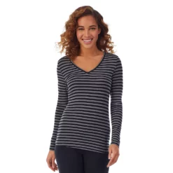 Women's Cuddl Duds® Softwear with Stretch Long Sleeve V-Neck Top -Hot Sale Adult Shop 5671463 Tonal Stripe
