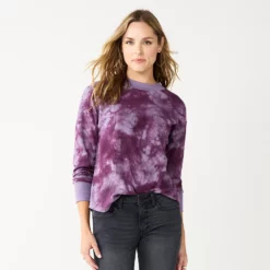 Women's Sonoma Goods For Life® Mockneck Waffle Top -Hot Sale Adult Shop 5672315 Berry Tie Dye
