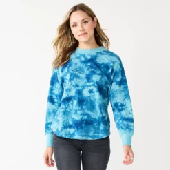 Women's Sonoma Goods For Life® Mockneck Waffle Top -Hot Sale Adult Shop 5672315 Blue Tie Dye