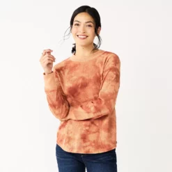 Women's Sonoma Goods For Life® Mockneck Waffle Top -Hot Sale Adult Shop 5672315 Rust Tie Dye