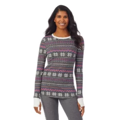 Women's Cuddl Duds® Long Sleeve Crewneck Stretch Thermal Top -Hot Sale Adult Shop 5673066 Grey Multi Fairisle