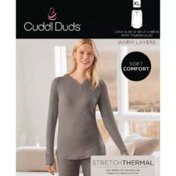 Women's Cuddl Duds® Long Sleeve Split V-Neck Stretch Thermal Top -Hot Sale Adult Shop 5673068 ALT98