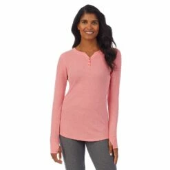 Women's Cuddl Duds® Long Sleeve Split V-Neck Stretch Thermal Top -Hot Sale Adult Shop 5673068 Bright Coral