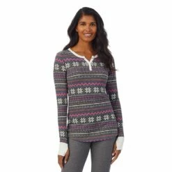 Women's Cuddl Duds® Long Sleeve Split V-Neck Stretch Thermal Top -Hot Sale Adult Shop 5673068 Grey Multi Fairisle