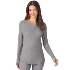 Women's Cuddl Duds® Long Sleeve Split V-Neck Stretch Thermal Top -Hot Sale Adult Shop 5673068 Stone Grey Heather