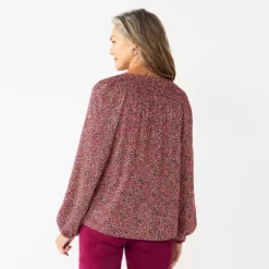 Women's Croft & Barrow Print Smocked Peasant Top -Hot Sale Adult Shop 5673631 ALT