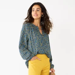 Women's Croft & Barrow Print Smocked Peasant Top