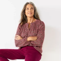 Women's Croft & Barrow Print Smocked Peasant Top -Hot Sale Adult Shop 5673631 Pink Floral