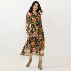 Women's LC Lauren Conrad High-Low Hem Faux-Wrap Maxi Dress -Hot Sale Adult Shop 5674222 Black Pressed Peony