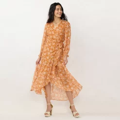 Women's LC Lauren Conrad High-Low Hem Faux-Wrap Maxi Dress -Hot Sale Adult Shop 5674222 Forsythia Flower