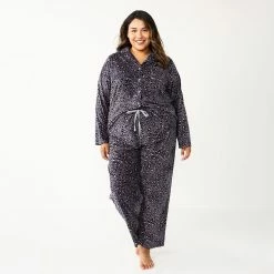 Plus Size Sonoma Goods For Life® Velour Pajama Shirt & Pajama Pants Sleep Set -Hot Sale Adult Shop 5675146 ALT2