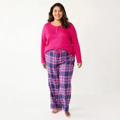 Plus Size Sonoma Goods For Life® Flannel Pajama Pants & Pajama Top Sleep Set -Hot Sale Adult Shop 5675638 Navy Forest Pld