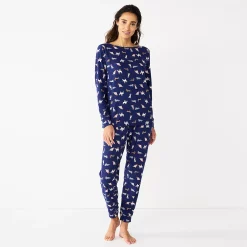 Women's Croft & Barrow® Long Sleeve Pajama Top & Pajama Pants Sleep Set -Hot Sale Adult Shop 5677582 Blue Dogs