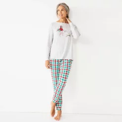 Women's Croft & Barrow® Long Sleeve Pajama Top & Pajama Pants Sleep Set -Hot Sale Adult Shop 5677582 Green Red Plaid