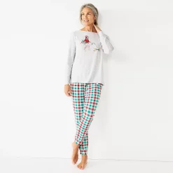 Petite Croft & Barrow® Long Sleeve Pajama Top & Pajama Pants Sleep Set 6 Petite Croft & Barrow® Long Sleeve Pajama Top & Pajama Pants Sleep Set -Hot Sale Adult Shop 5677584 Green Red Plaid