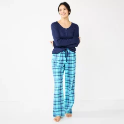 Women's Sonoma Goods For Life® Flannel Pajama Pants & Pajama Top Sleep Set -Hot Sale Adult Shop 5677709 Blue Happy Plaid