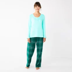 Women's Sonoma Goods For Life® Flannel Pajama Pants & Pajama Top Sleep Set -Hot Sale Adult Shop 5677709 Green Cuddle Plaid