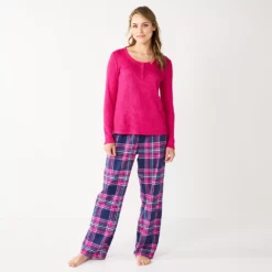 Women's Sonoma Goods For Life® Flannel Pajama Pants & Pajama Top Sleep Set -Hot Sale Adult Shop 5677709 Navy Forest Plaid