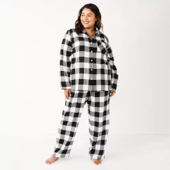 Plus Size Sonoma Goods For Life® Flannel Pajama Shirt & Pajama Pants Sleep Set -Hot Sale Adult Shop 5677717 Black Buffalo
