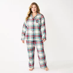 Plus Size Sonoma Goods For Life® Flannel Pajama Shirt & Pajama Pants Sleep Set -Hot Sale Adult Shop 5677717 Ivory Festive Plaid
