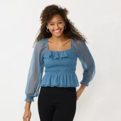 Women's LC Lauren Conrad Smocked Peplum Top -Hot Sale Adult Shop 5684700 Rendez Blue