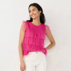 Women's LC Lauren Conrad Tiered Ruffle Top -Hot Sale Adult Shop 5684745 Jersey Pink