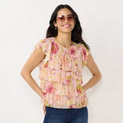 Women's LC Lauren Conrad Tiered Ruffle Top -Hot Sale Adult Shop 5684745 Lavender Pressed Peony