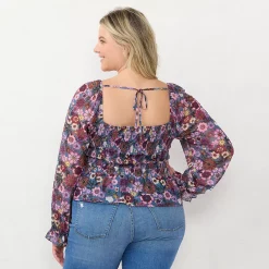 Plus Size LC Lauren Conrad Long Sleeve Smocking Top -Hot Sale Adult Shop 5685710 ALT