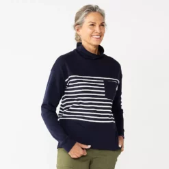 Women's Croft & Barrow® Mockneck Sweatshirt 11 Women's Croft & Barrow® Mockneck Sweatshirt -Hot Sale Adult Shop 5685918 Navy White Modern Stri