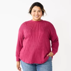 Plus Size Sonoma Goods For Life® Mockneck Waffle Top -Hot Sale Adult Shop 5686673 Sangria