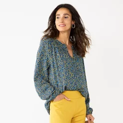 Petite Croft & Barrow® Print Smocked Peasant Top -Hot Sale Adult Shop 5687706 Navy Floral