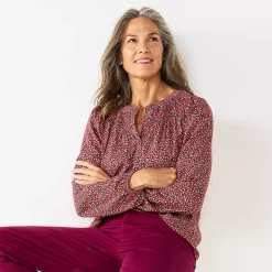 Petite Croft & Barrow® Print Smocked Peasant Top -Hot Sale Adult Shop 5687706 Pink Floral