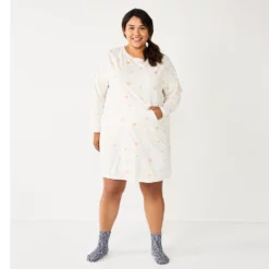 Plus Size Sonoma Goods For Life® 2-pc. Long Sleeve Crewneck Sleepshirt & Socks Set -Hot Sale Adult Shop 5690616 Ivory Starry