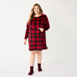 Plus Size Sonoma Goods For Life® 2-pc. Long Sleeve Crewneck Sleepshirt & Socks Set -Hot Sale Adult Shop 5690616 Red Plush Buffalo