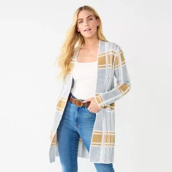 Women's Nine West Jacquard Long Cardigan 21 Women's Nine West Jacquard Long Cardigan -Hot Sale Adult Shop 5692188 Gray Plaid
