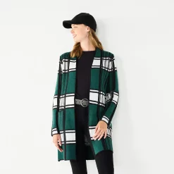 Women's Nine West Jacquard Long Cardigan 33 Women's Nine West Jacquard Long Cardigan -Hot Sale Adult Shop 5692188 Green Plaid