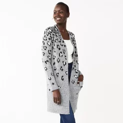Women's Nine West Jacquard Long Cardigan 29 Women's Nine West Jacquard Long Cardigan -Hot Sale Adult Shop 5692188 Grey Cheetah