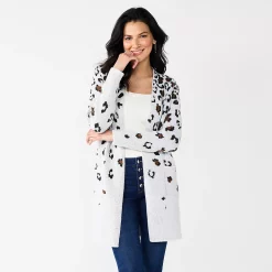 Women's Nine West Jacquard Long Cardigan 24 Women's Nine West Jacquard Long Cardigan -Hot Sale Adult Shop 5692188 White Cheetah
