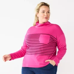 Plus Size Croft & Barrow® Long Sleeve Mockneck Pocket Sweatshirt -Hot Sale Adult Shop 5696662 Pink Modern
