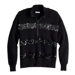 Women's Nine West Quarter Zip Sequin Stripe Pullover Sweater -Hot Sale Adult Shop 5713489 ALT5