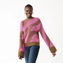 Women's Nine West Patterned Crewneck Sweater -Hot Sale Adult Shop 5731865 Always Pink Combo