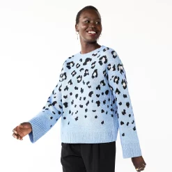 Women's Nine West Patterned Crewneck Sweater -Hot Sale Adult Shop 5731865 Blue Leopard
