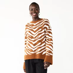 Women's Nine West Patterned Crewneck Sweater -Hot Sale Adult Shop 5731865 Brown Zebra Stripe