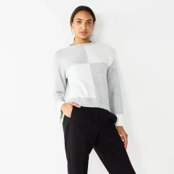 Women's Nine West Patterned Crewneck Sweater -Hot Sale Adult Shop 5731865 Gray Heather Combo